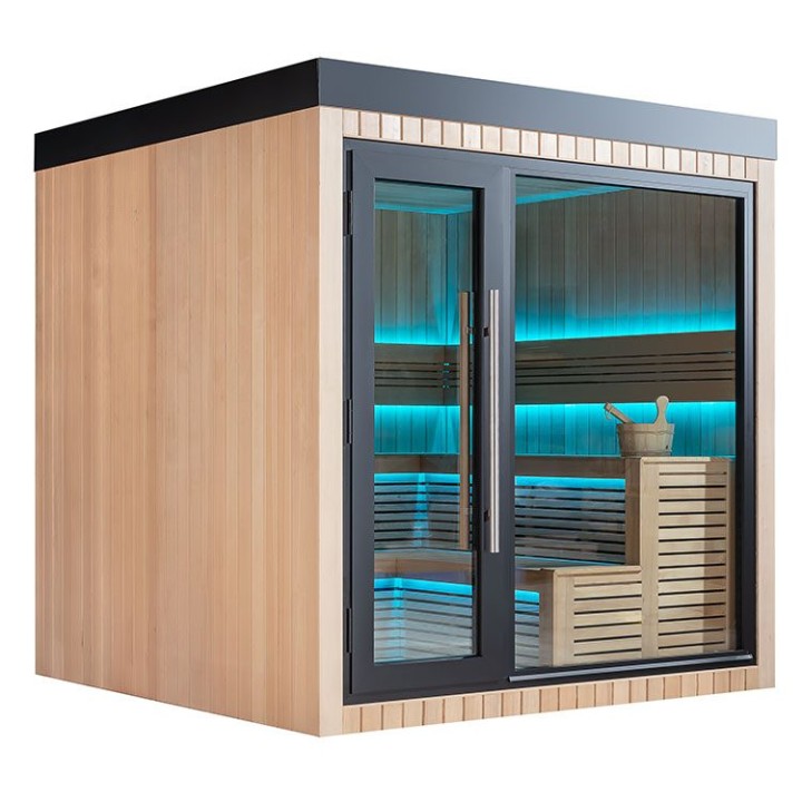 Zahradní sauna EAGO AWT Saunahaus THE CUBE X4 hemlock 235×235 9 kW EOS BiO-Cubo