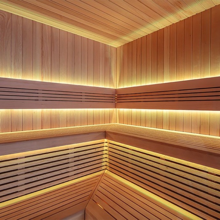 Zahradní sauna EAGO AWT Saunahaus THE CUBE X4 hemlock 235×235 9 kW EOS BiO-Cubo