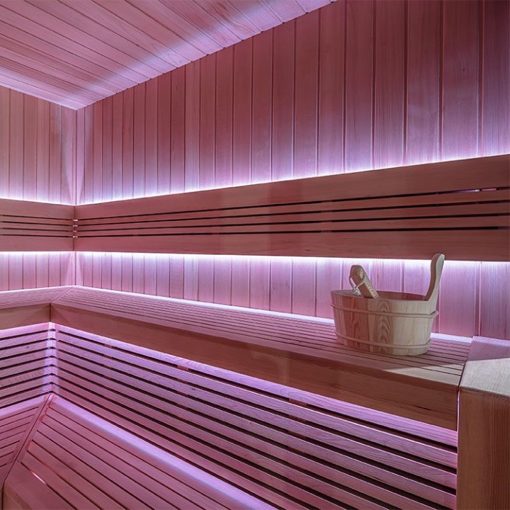 Zahradní sauna EAGO AWT Saunahaus THE CUBE X4 hemlock 235×235 9 kW EOS BiO-Cubo