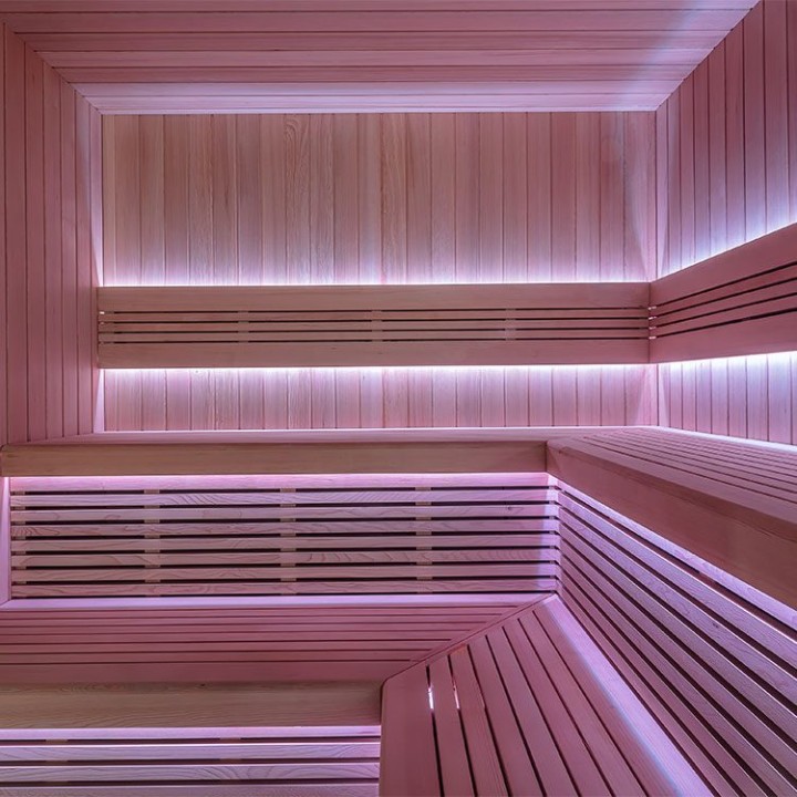 Zahradní sauna EAGO AWT Saunahaus THE CUBE X4 hemlock 235×235 9 kW EOS Cubo