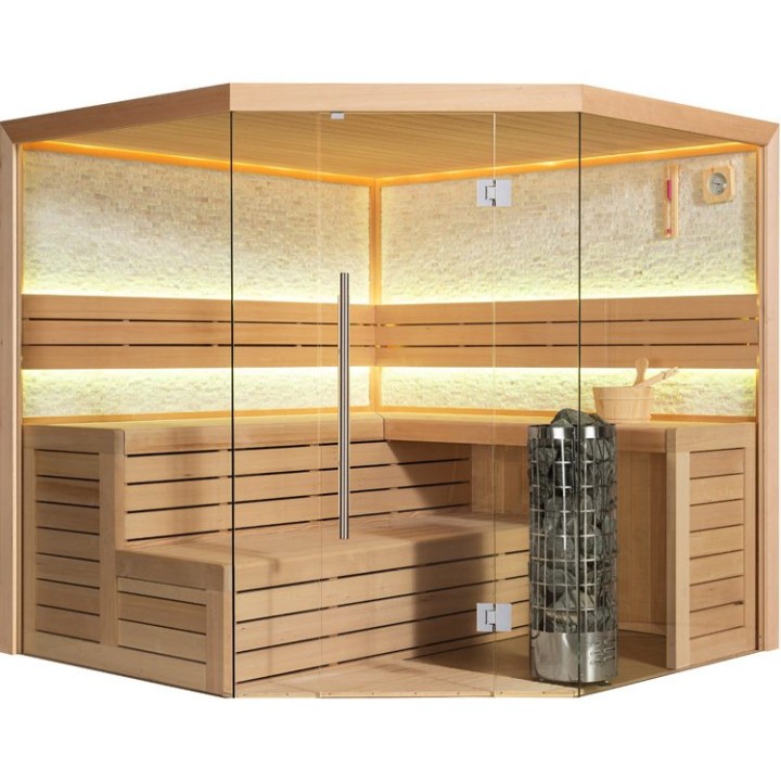 Finská sauna EAGO AWT E1601XL hemlock 250×250 9 kW Cilindro