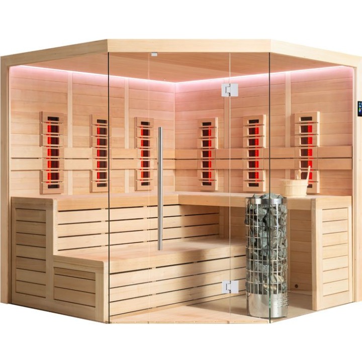 Finská sauna EAGO AWT E1611XL-IR hemlock 250×250 9 kW Cilindro