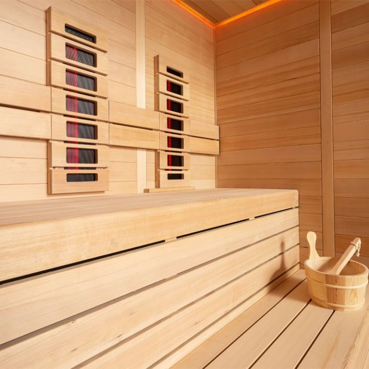 Finská sauna EAGO AWT E1614A-IR hemlock 200×160 9 kW TheWall