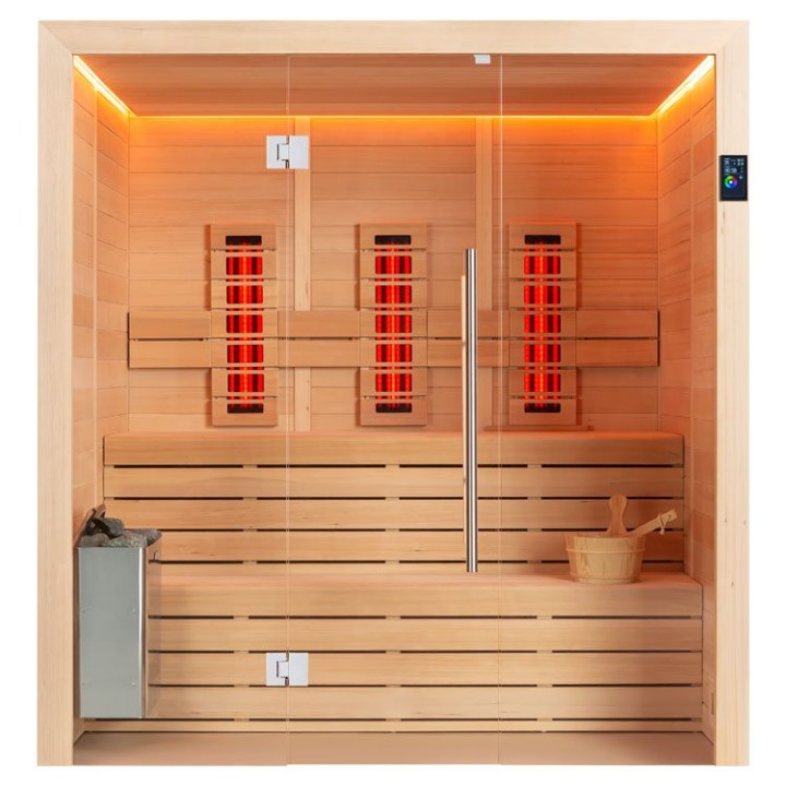 Finská sauna EAGO AWT E1614B-IR hemlock 180×150 6 kW TheWall