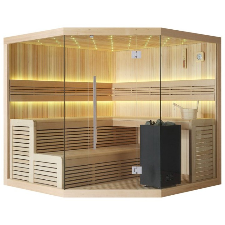 Finská sauna EAGO AWT B1111A hemlock 220×220 9 kW Virta Bi-O