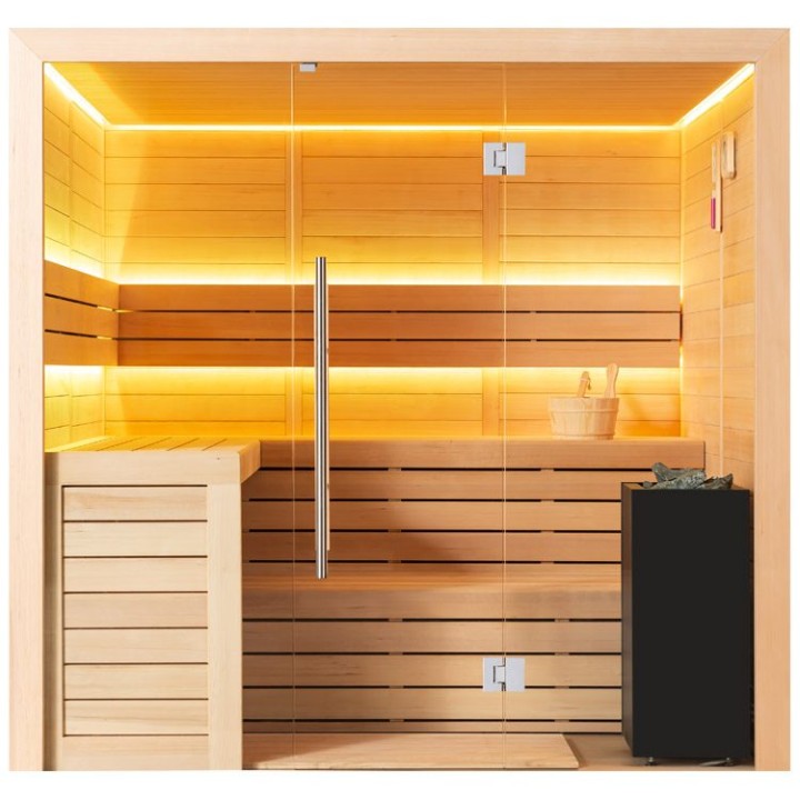 Finská sauna EAGO AWT B1612B hemlock 200×170 9 kW Virta Bi-O