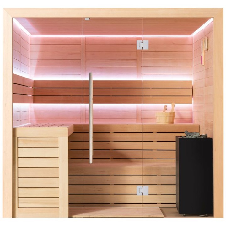 Finská sauna EAGO AWT B1612B hemlock 200×170 9 kW Virta Bi-O