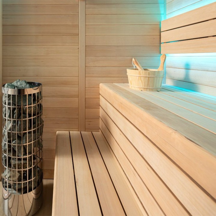 Finská sauna EAGO AWT B1614B hemlock 180×150 9 kW TheWall Bi-O