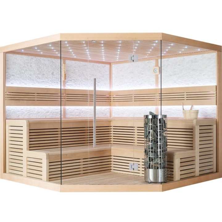 Finská sauna EAGO AWT E1101 XL hemlock 250×250 9 kW Virta