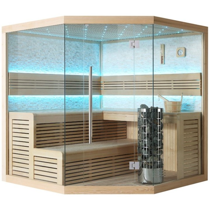 Finská sauna EAGO AWT E1101B hemlock 200×200 9 kW Cilindro