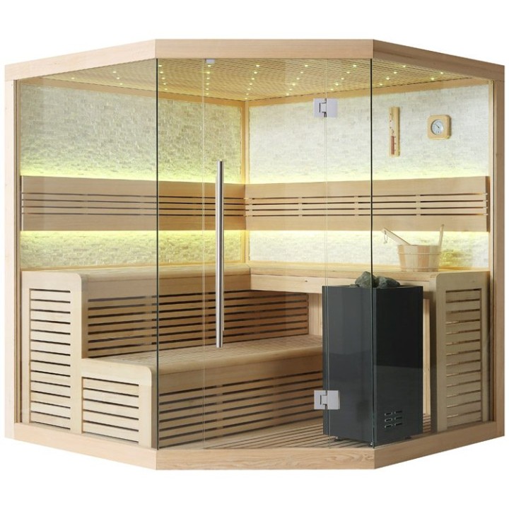 Finská sauna EAGO AWT E1101B hemlock 200×200 9 kW Virta