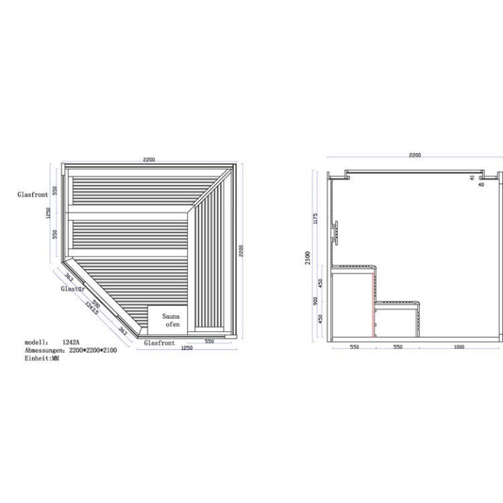 Finská sauna EAGO AWT E1242A červený cedr 220×220 9 kW EOS Cubo