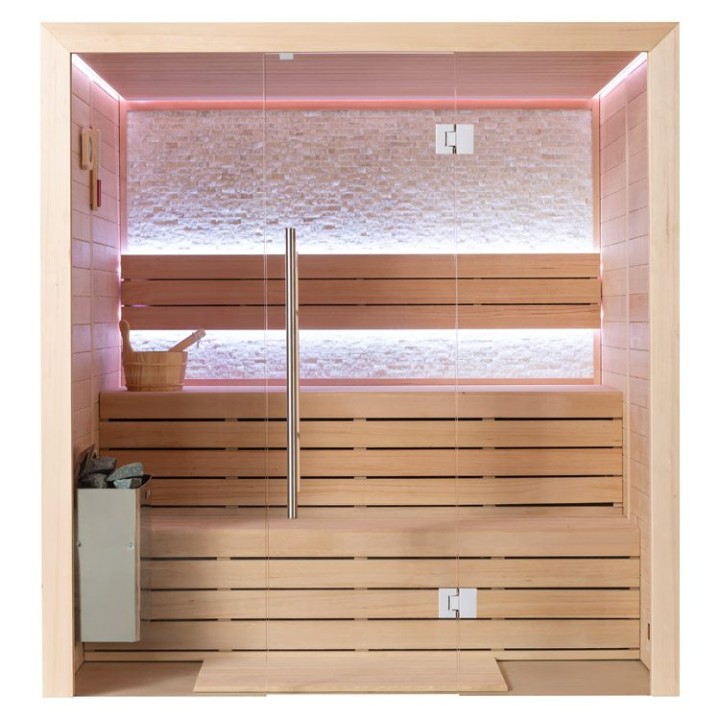 Finská sauna EAGO AWT E1604B hemlock 180×150 6 kW TheWall