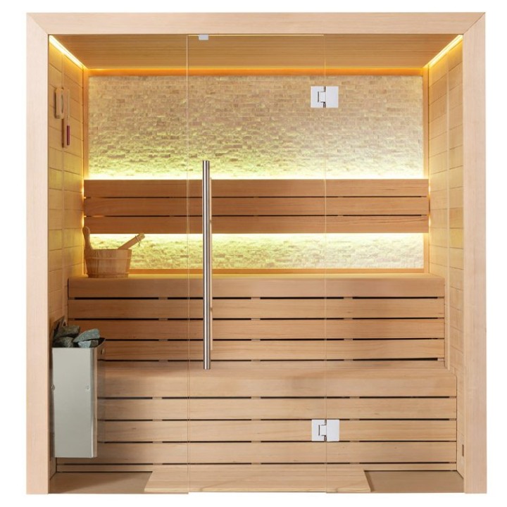 Finská sauna EAGO AWT E1604B hemlock 180×150 6 kW TheWall