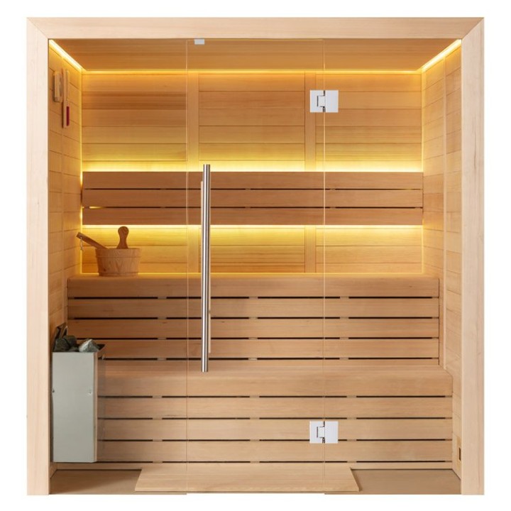 Finská sauna EAGO AWT E1614B hemlock 180×150 6 kW TheWall