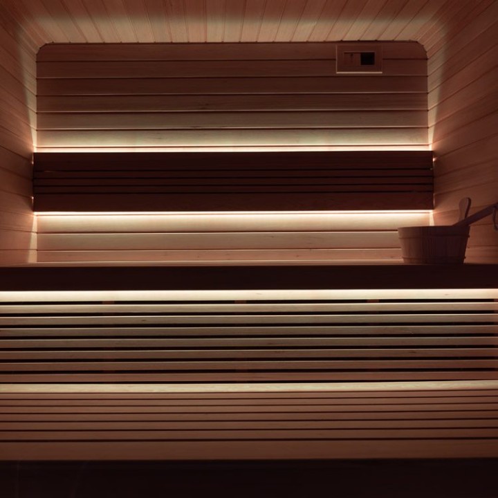 Zahradní sauna EAGO AWT Saunahaus THE CUBE X3 hemlock 225×225 9 kW EOS